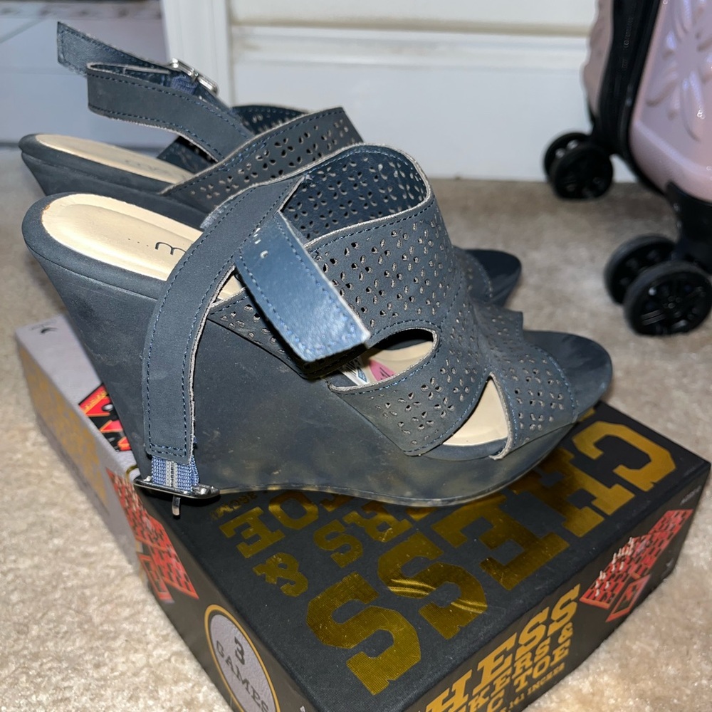 Me Too Black Wedge Shoes with Adjustable Straps